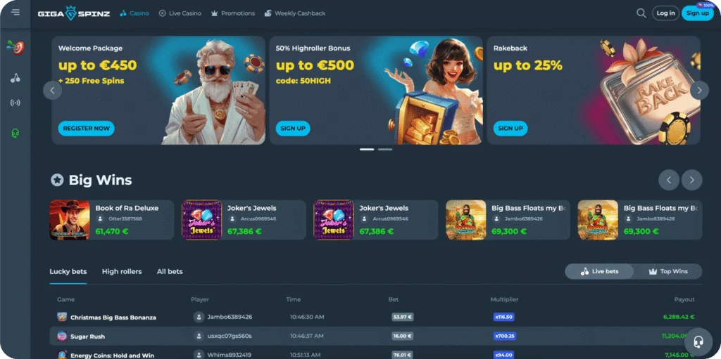 Gigaspinz Casino Lobby Screenshot