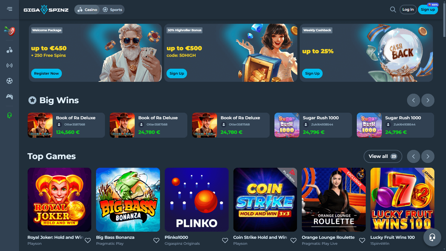 Gigaspinz Bonuspagina Screenshot
